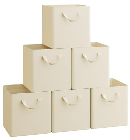 WOLTU Faltbare Aufbewahrungsboxen 6 Stück, mit Griffen,Creme,32x32x31cm
