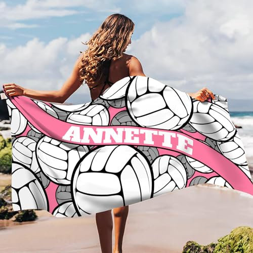 Solutra Personalisiert Strandtuch Badetuch mit Namen, Mikrofaser Handtuch Personalisiert Geschenke, Schnell Trocknendes Leichtes Strandhandtuch für Erwachsene Kinder(Volleyball)