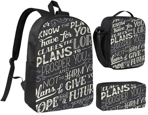 GSGCSBYMLG Schultaschen-Set I Know The Plans Have You Declares Lord, bedruckt, 43,2 cm, Schultasche, Stifttasche, Lunchtaschen-Set, Schwarz , Einheitsgröße, Münztasche