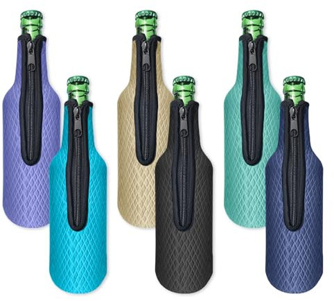 ﻿Klyrith 6 x 500ml/16 oz Bier Flaschenkühler, Isolierte Neopren Tasche für Bierflasche mit Reißverschluss, Wiederverwendbar Faltbar Rutschfest Hüllen für Bier und andere Getränke (6 Stück),