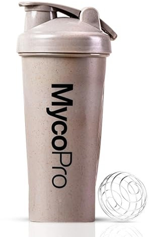 MycoPro Protein Shaker Bottle 600ml | Ideal for Protein Shakes and Powder Supplements | Tight Fitting Screw Lid and Flip Top | Biodegradable 50% Wheat Straw Plastic Gym Bottle | Mushroom Beige