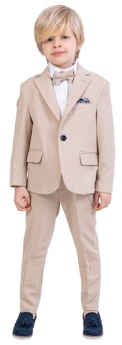 Suit for Boys | 4-Piece Flexible Comfortable Lycra Fabric Set Shirt, Pants, Jacket, and Bow Tie | with Spandex Party and Formal Wear for Boys Ages 2-33