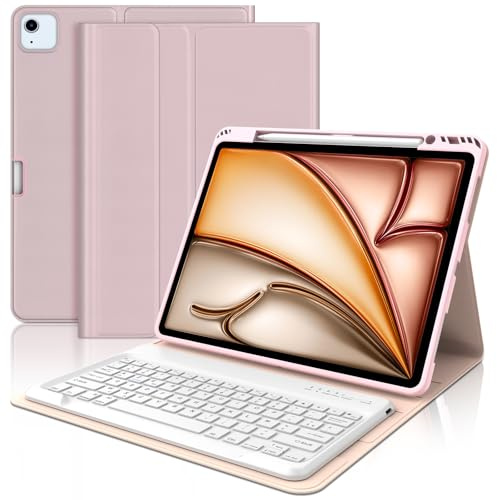 WAVATA Clavier pour iPad Air 13 M4 2026/M3 2025/M2 2024, Rose | Coque Clavier iPad Pro 12.9 6e/5e/4e/3e Gén 2022-2018 Magnétique Détachable Français AZERTY Layout
