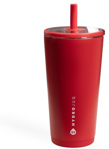 HydroJug Everyday Tumbler 20 oz – Ceramic-Lined Insulated Tumbler with Straw and Soft-Touch Lid, Cup Holder Friendly, Double-Wall Vacuum Insulation, Reusable Travel Cup – Alumni Red
