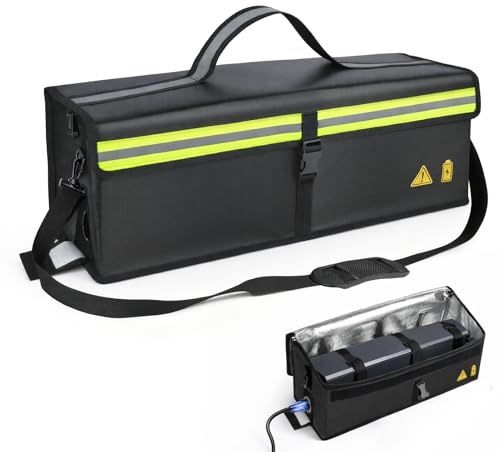 E-Bike Akkutaschen, Feuerfeste Akkutasche bis 2300 °C, 8 Schichten Brandschutzbox, Akku Tasche Wasserdicht Explosionssicher Lithium-Polymer-Sicherheitstaschen für Lagerung,Transport 49x15x15cm
