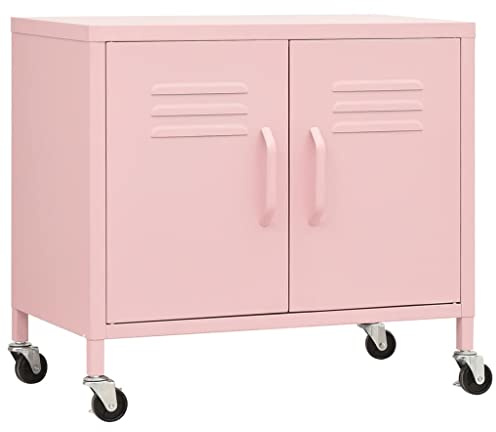 Yamxder Rosa Stahl Lagerschrank 60x35x56cm mit Rollen & verstellbarem Einlegeborden für Garten Balkon Büro Keller Garage Modernes Design & Robustheit
