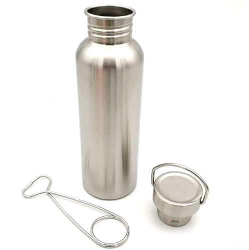 Borraccia da campeggio in acciaio inox con gancio per appendere per cucinare all'aperto e sopravvivenza selvaggia, tazza in metallo per escursionismo, capacità 350 ml, argento (750 ml)