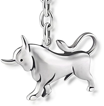 STERLL Herren Schlüssel-Anhänger Stier Motiv Aus Hochglanzpoliertem 925 Silber