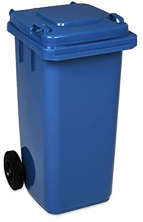JESTIC Poubelle à roulettes avec roues en caoutchouc pleines pour les déchets et le recyclage Tri Selectif garage Haut XXL (120 Litres, Bleu)