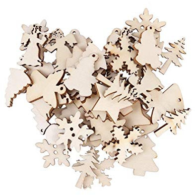 LUOEM Holz Christbaumschmuck Anhänger Weihnachtsbaum Schneemann Schneeflocke Stern Geschenkanhänger Holz Weihnachtsdekoration 50 Stücke
