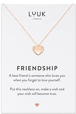 LUUK LIFESTYLE Collana in filigrana con ciondolo 50cm, a forma di cuore e dedica FRIENDSHIP, idea regalo per donne e ragazze, regalo romantico, rosa