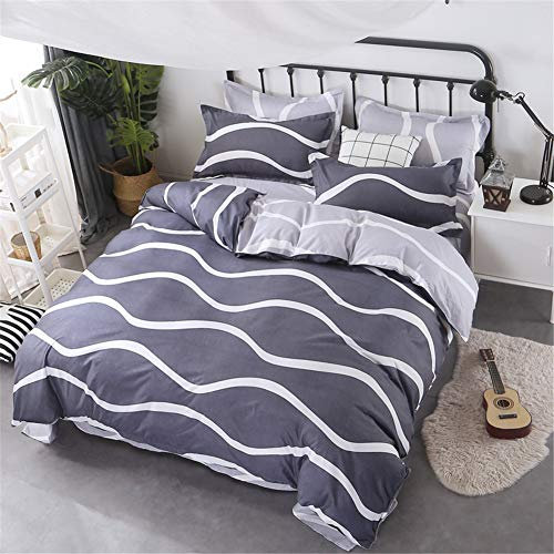 FANSU Bedding Microfaser Bettbezug-Set, 4 Teilig Bettwäsche Set Bequem Weich Haltbar Enthalten Bettlaken Kissenbezug Hohe Qualität Einzelbett Doppelbett King Size (150x200cm,Welle)