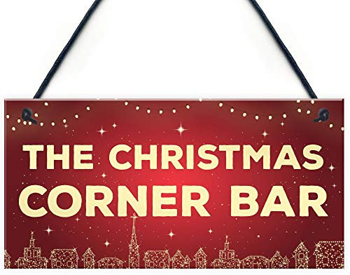 RED OCEAN Christmas Corner Bar Novelty Bar Sign For Home Gin Beer Wine Cocktail Gift Hanging Plaque