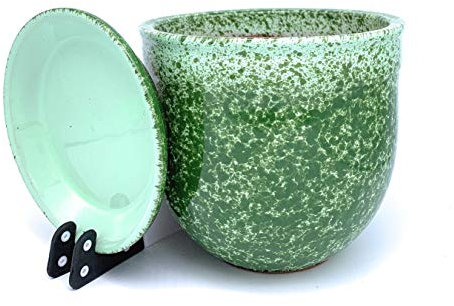 Sun Cakes Glazed Terracotta Flower Pot with Saucer Round Planter with Drip Tray Plant Pot Clay Coloured Flower Ring (33cm x 27cm, Mint)