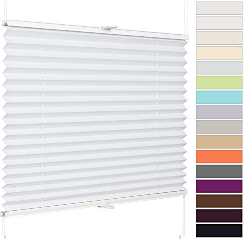 etusimo Plissee nach Maß ohne Bohren Klemmfix Faltrollo | Breite 120,1-130 cm x Höhe 30-100 cm, Farbe Weiß | Sonnenschutz Sichtschutz für Fenster und Tür
