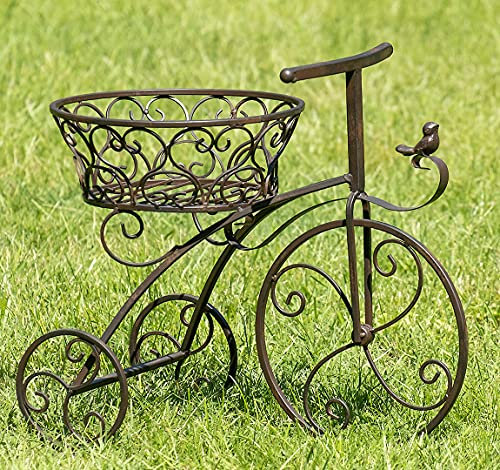 Moritz Pflanzfahrrad Blumentopfhalter Pflanzkorb 47 x 43 x 25,5 cm Pflanzrad Übertopf Gartendeko Metall antik braun Pflanzenfahrrad