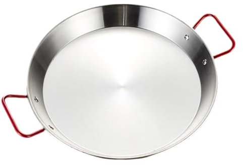 Padella per paella in acciaio inox con manici rossi