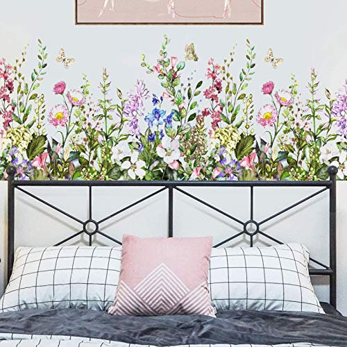 AKlamater 2 PCS Plants Flower Wall Stickers Decals, Removable Flower Vinyl Wall Stickers, DIY Wall Art Mural for Classroom Offices Bedroom Living Room Home Decoration (S)