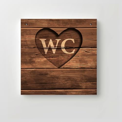 Clever-Kauf-24 GmbH Holz Schild Bedruckt | WC | 20x20x1,2cm | Deko Spruch Wand | zum Aufhängen | Bad Badezimmer Toilette Gäste-WC |