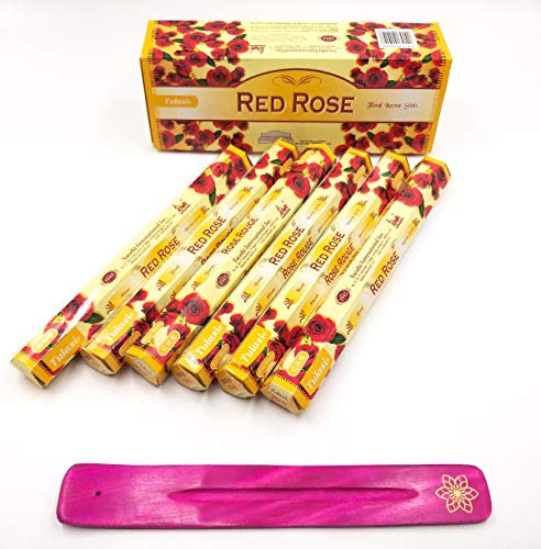 Bâtonnets d'encens (rouge rouge) roses bâtons d'encens Joss 120 bâtonnets d'encens parfum maison de Joss Sticks avec cendrier collecteur de cendres