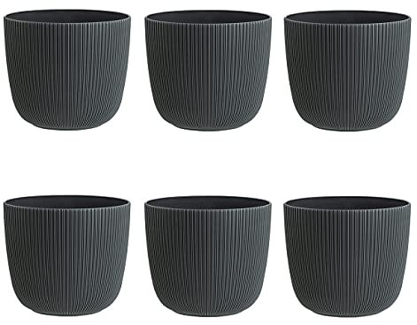 Gariella 6X anthrazit moderner Blumentopf mit Drainagesystem Pflanztopf-Kübel widerstandsfähig rund wetterfest Kunststoff Ø 12 cm