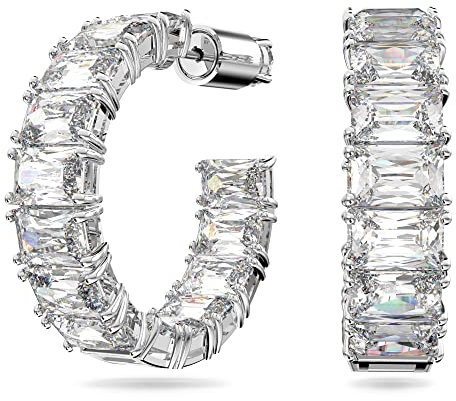 Swarovski Matrix Kreolen, Weiße, Rhodinierte Ohrringe mit Klaren Swarovski Kristallen