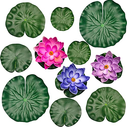 aupawdy 8 Stück Schwimmende Lotusblätter 3 Stück Schwimmend Seerose Pflanzen Seerose Pads künstlich für Aquarium Terrasse Garten Schwimmbad Gartenteich