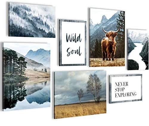 Novart Wandbilder Natur Landschaft - KOMPLETT AUFHÄNGFERTIG - Zitate Wohnzimmer Schlafzimmer - 7 Moderne Mood-Bilder - N020771a