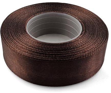 Netuno 1x Satinband Dunkelbraun 25 mm x 32 m Schleifenbänder bunt Geschenkbänder farbig Dekobänder Stoff Geschenk Schleife Satinrolle Polyester Soffbänder Schmuck Bänder farbig silk ribbon