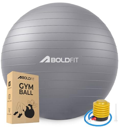 Boldfit Gym Ball for Exercise Anti Burst Exercise Ball with Foot Pump for Workout Yoga Ball for Women and Men Swiss Ball for Balance Stability Training, Birthing Ball for Pregnancy, Fitness-Grey 65Cm