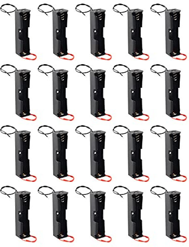 HALJIA 20PCS 18650 Battery Holder Case with Wire Lead, Plastic Spring Clip Battery Holder Storage Box Case for 1 x 18650 Battery Rechargeable, 3.7V Battery Storage Boxes Single Slot DIY