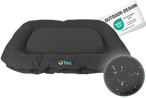 RelaxXL orthopädisches Outdoor Hundekissen Luna S: 70x55cm Schwarz 60°C Waschbar Viscoschaum Kratzfest Garten Hundebett für große Hunde