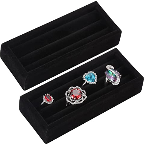 Valyria 2 Slots Velvet Small Ring Organizer Set of 2 Earrings Trays Showcase Display Storage Insert Holder for Jewelry Box, Drawer, Dresser