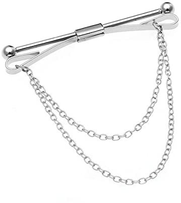 Pince à Cravate pour Homme, Hommes Garçon Chemise Collier Clip, Épingle à Cravate, pour Mariage Affaires Accessoires, avec Chaîne, Argent