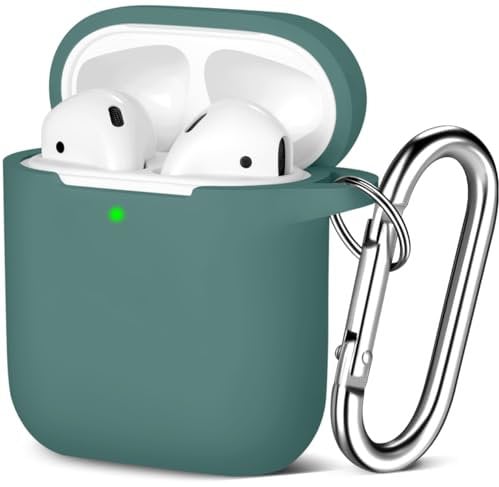Maledan Kompatibel mit AirPods Hülle AirPods Case Apple Airpods 2 & 1, Voller Schutz Silikon Schutzhülle (Front LED Sichtbar) mit karabiner, Kieferngrün