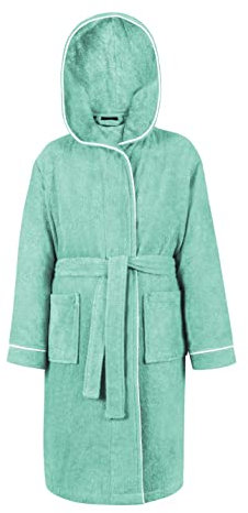 LAYNENBURG Premium Bademantel Kinder & Teenager mit Kapuze - 100% Baumwolle - OEKO TEX Standard 100 - flauschiges Frottee - Größe (122/128, Türkis)