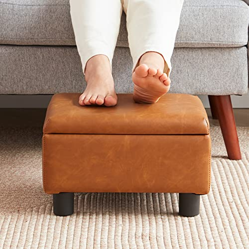 BAKSEA Small Foot Stool Under Desk Foot Stools Ottoman Footstool Foot Stools Small Footstools Foot Stool for Living Room Foot Rest 15 W x 12 D x 9.5 H Faux Leather Brown