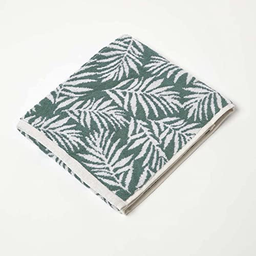 HOMESCAPES Serviette de Toilette Vert, Serviette de Bain en 100% Coton, 50 x 85 cm, Linge de Bain à Motif Feuilles Tropicales