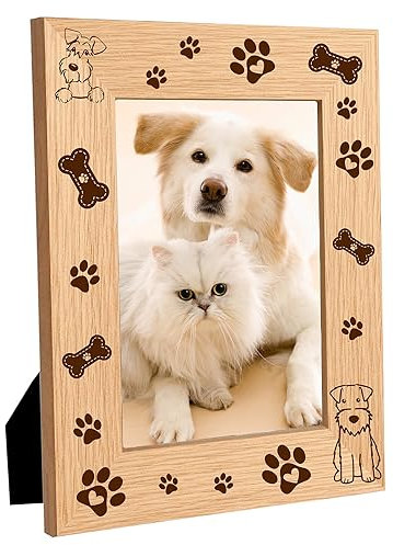 CREATCABIN Hunde-Bilderrahmen,Haustierpfoten-Knochenholz-Fotorahmen,Katze,Graviertes Display,Hölzerne Tischplatte,Postkartenrahmen Aufhängen,Wandgalerie,Geburtstag,Weihnachten,Zuhause 21.8x16.8cm