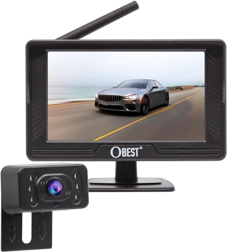 OBEST Caméra de Recul sans Fil,AHD Caméra avec Bonne Vision Nocturne,Haute Définition IPS Ecran 4.3 Pouces,Grand Angle de 170 ° Caméra pour Voiture/Camionnette/Pickup/Véhicule Utilitaire/Camping-Car