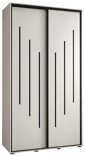 MEBLE KRYSPOL Davos 8 130 Schrank mit Zwei Schiebetüren für Schlafzimmer - Moderner Aufbewahrungsschrank mit Kleiderstange und Regalen - 235,2x130x45 cm - Weiß Weiß Schwarz