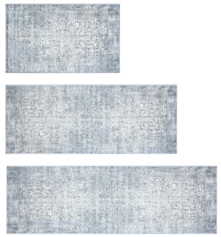 MELAJIA Kitchen Rugs Sets of 3 Non Slip Washable Kitchen Mats for Floor 3 Piece Set Grey Boho Kitchen Mat Set Kitchen Runner Rug Carpet (50x80cm+50x120+50x150cm)