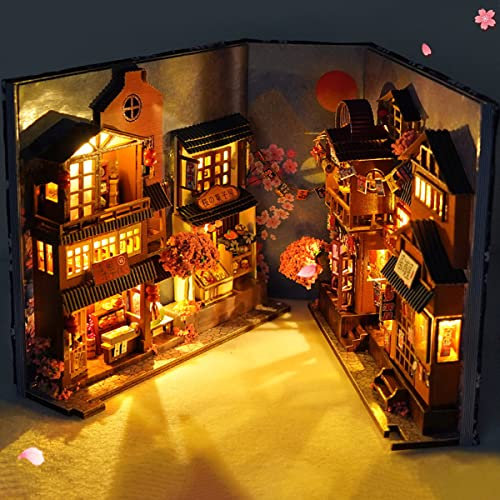 DIY Book Nook Kit, Serre-Livres Puzzle en Bois 3D, Kit de Maison de Poupées Miniatures avec Lumières LED, 3D Livre Bois Serre-Livres d'art, Puzzle Maison Modèle Kits de Construction pour Adultes (G)