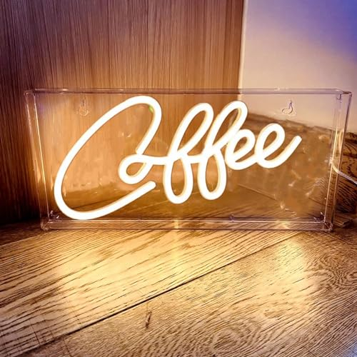 HFHungkeong 3D Stehbares Kaffee Neonschild für Coffee Shop Bar Arbeitsplatte, LED Aryl dekoratives Leuchtschild, Kunst Nachtlichter für Kaffeestation, Zuhause, Party, USB-betrieben, 30 x 15 x 4,3 cm