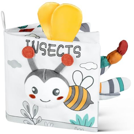 HOTUT Babybuch Baby Stoffbuch, Stoffbücher für babys mit Tier Motiven,Fühlbuch Knisterbuch Black & White,Buch Spielzeug 0 Monate -Biene