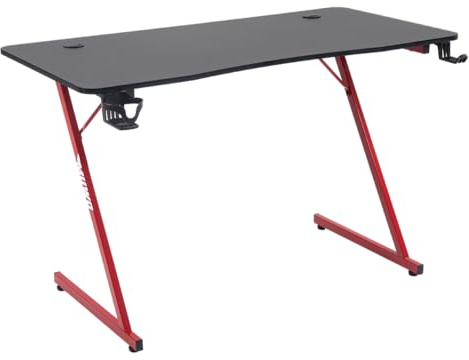 MUWO Vision Gamingtisch Computertisch mit Kopfhörerhaken & Getränkehalter und rutschhemmender Oberfläche (schwarz/rot)