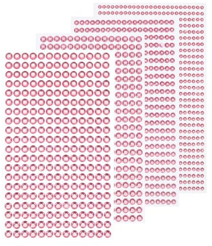 sourcing map 1792 Pièces 4 Feuilles autocollants Strass Rose Clair 3/4/5/6 mm Strass autocollants pour Décoration DIY Artisanat Visage Yeux Ongles Cheveux Maquillage