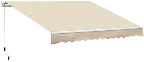 Outsunny Toldo Manual Retráctil 350x250 cm Toldo para Balcón con Manivela de Metal Impermeable y Anti-UV Toldo Enrollable de Exterior para Jardín Terraza Ventanas Crema