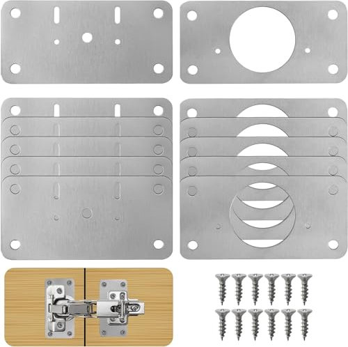 TamBee Kit de reparación de bisagras para puerta de armario, placa de reparación de bisagras de puerta de armario, kit de placa de fijación para reparación de bisagras, acero inoxidable, fácil