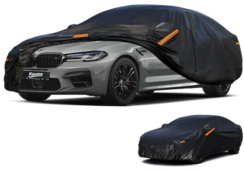 Kayme Autoplane Wasserdicht Atmungsaktiv für BMW 5er Limousine F10/G30/G60/520/525/530/535/550 (2010-2025), 7 Schichten Vollgarage Autoabdeckung für Regen Sonne Staub, Autoabdeckung mit Reißverschluss